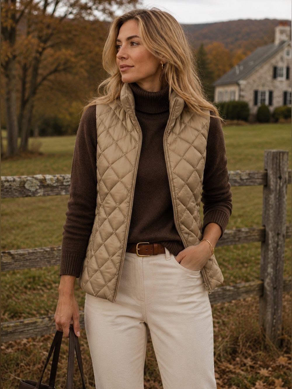 MANGO FALL quilted vest size Small gold classic beige fall winter warm